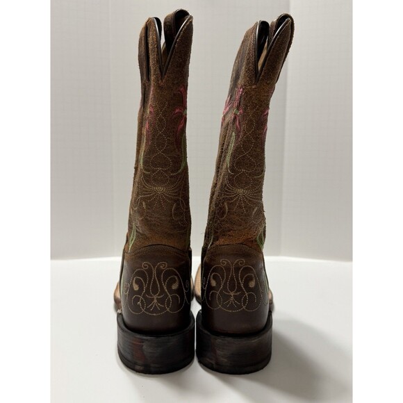 Tony Lama San Saba Boots Womens 7.5 B Brown Floral Square Toe Handcrafted - Picture 3 of 11